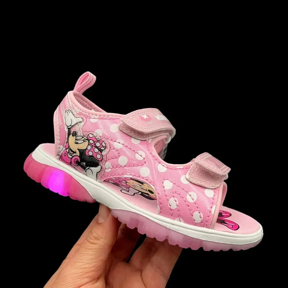 Disney Minnie Mouse Little‎ Girls Light Up Sandals Size 11 Pink Strappy Open Toe